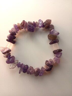Wild Boho Amethyst Chips and Rose Quartz Accents Stretch Bracelet